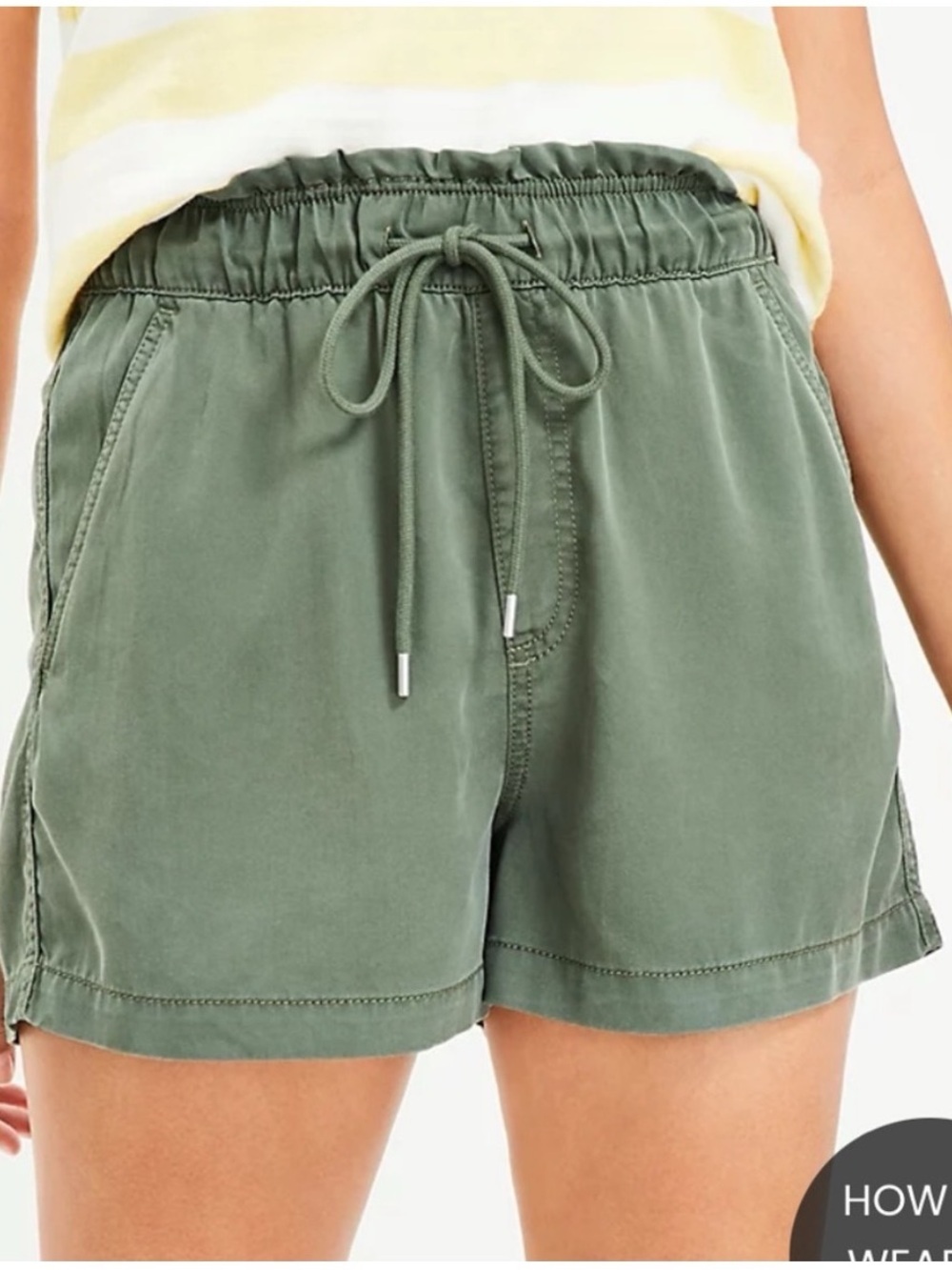 LOFT Emory Drawstring Lyocell Shorts Medium Fresh Thyme